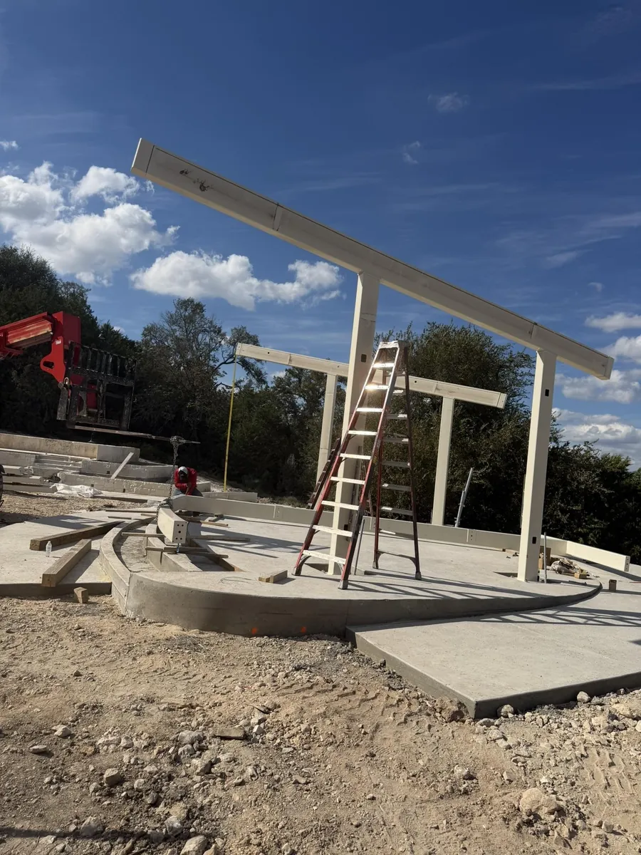 Steel columns and beams being erected for the Garey Park pavilion in Georgetown