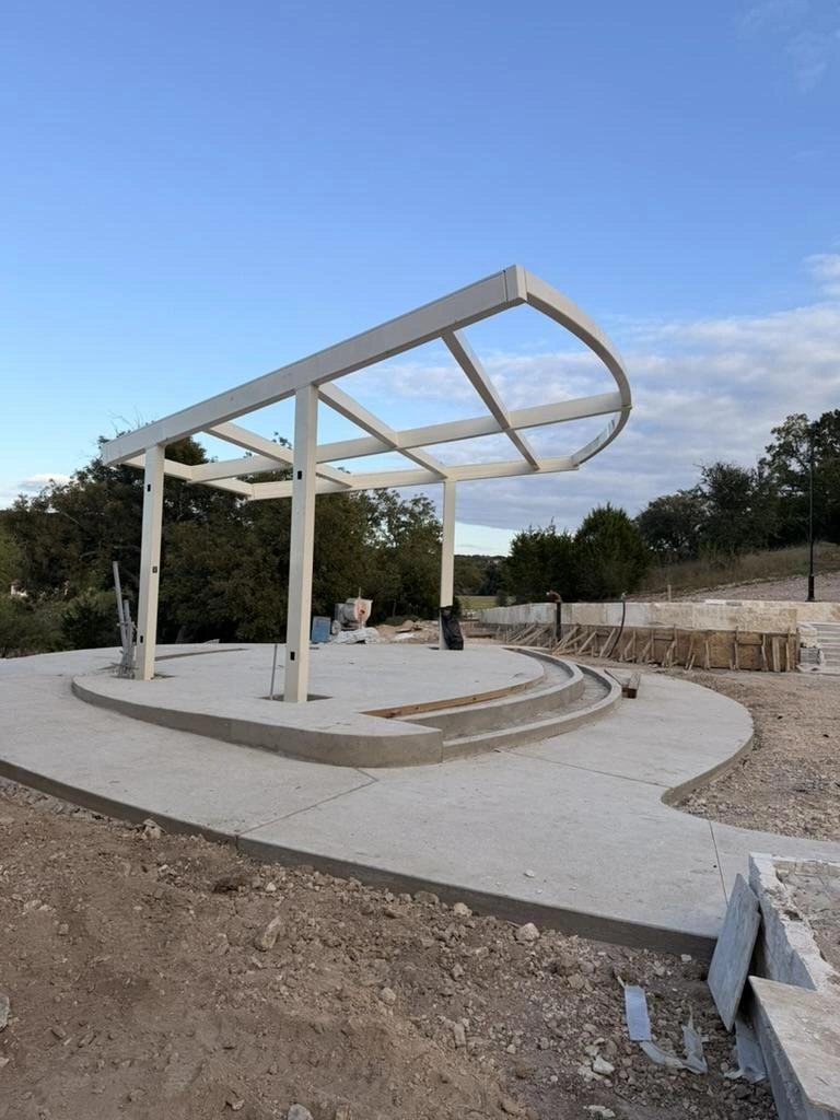 Side view of the Garey Park icon structure steel canopy and awning frame