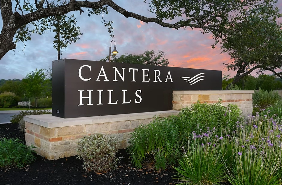Cantera Hills sign at entrance of neighborhood