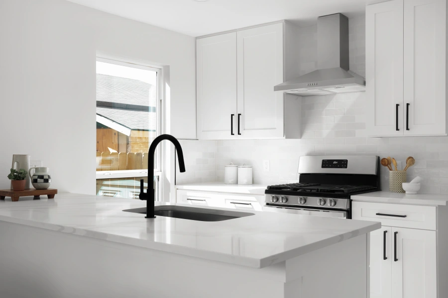 Laefield Kitchen Remodel - White modern kitchen with black fixtures