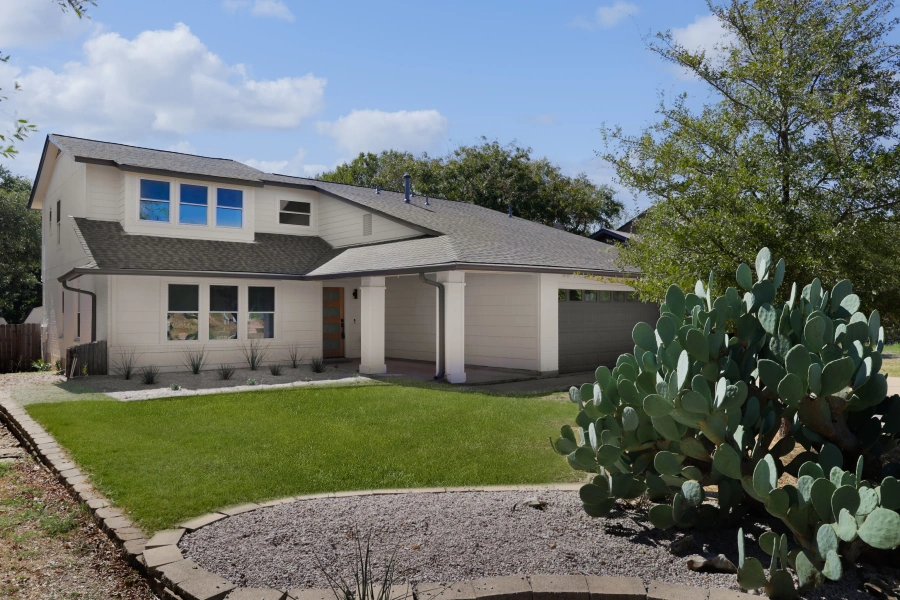 Modern home exterior with updated landscaping