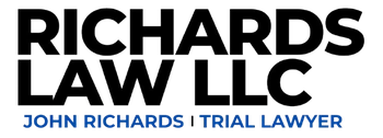 The logo for Richards Law LLC, a legal services firm led by trial lawyer John Richards. The logo features the company name in bold text with the tagline "John Richards | Trial Lawyer" below.