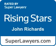 An award badge for "Rising Stars" from Super Lawyers, featuring the name "John Richards".