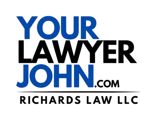 An image showing the website domain "YourLawyerJohn.com" and the company name "Richards Law LLC" in a bold, professional design.