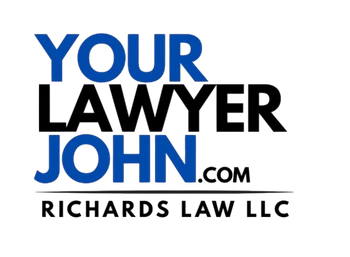An image showing the website domain "YourLawyerJohn.com" and the company name "Richards Law LLC" in a bold, professional design.